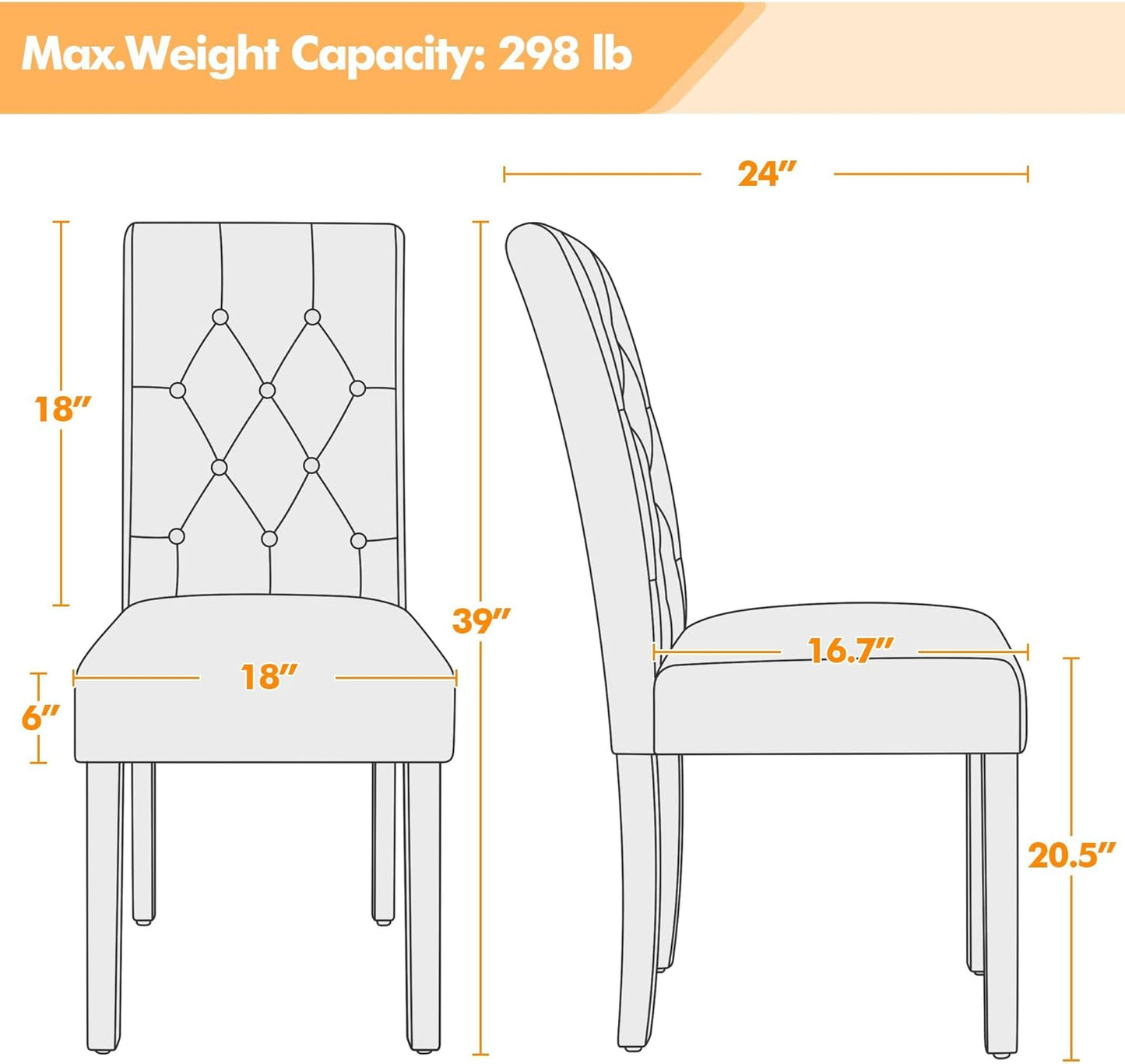 Yaheetech Dining Chairs Set of 6 Modern Style Faux Leather Dining Room Chairs with Solid Wood Legs and Button Tufted Padded for Home Kitchen, Retro Brown