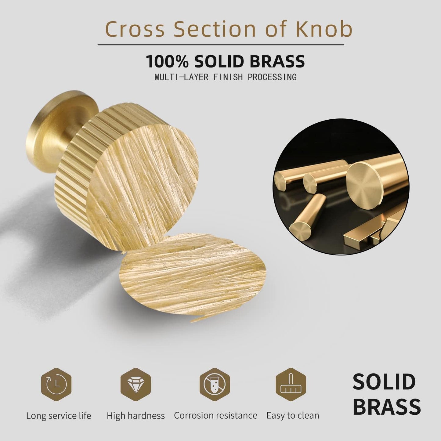 Solid Brass Cabinet Knob - Brush Gold Dresser Drawer Knob 2 Pack, Brass Handles for Bathroom Bedroom Closet Wardrobe,Furniture Hardware pulls