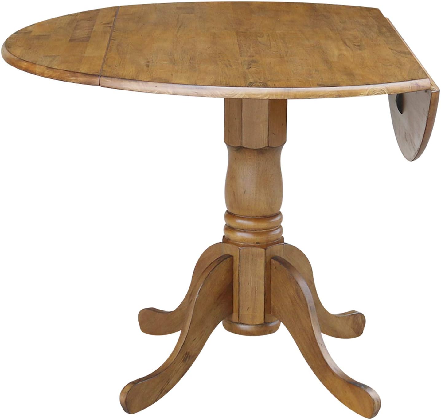 42" Round Dual Drop Leaf Pedestal Dining Table Solid Wood, Easy Assembly, Sturdy Parawood, Kitchen/Dining Room, 29.5"H x 42"W x 42"D, 20mm Thickness Top, Includes Two 9" Drop Leaves