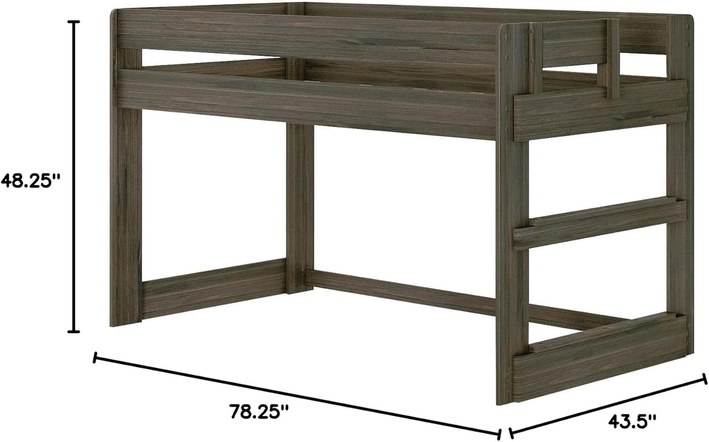 Max & Lily Modern Farmhouse Low Loft Bed, Twin Bed Frame For Kids, Barnwood Brown