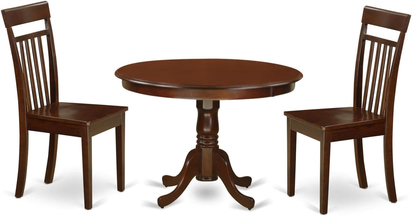 East West Furniture HLCA3-MAH-W 3 Piece Kitchen Table Set for Small Spaces Contains a Round Dining Room Table with Pedestal and 2 Dining Chairs, 42x42 Inch, Mahogany