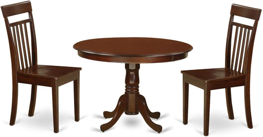 East West Furniture HLCA3-MAH-W 3 Piece Kitchen Table Set for Small Spaces Contains a Round Dining Room Table with Pedestal and 2 Dining Chairs, 42x42 Inch, Mahogany