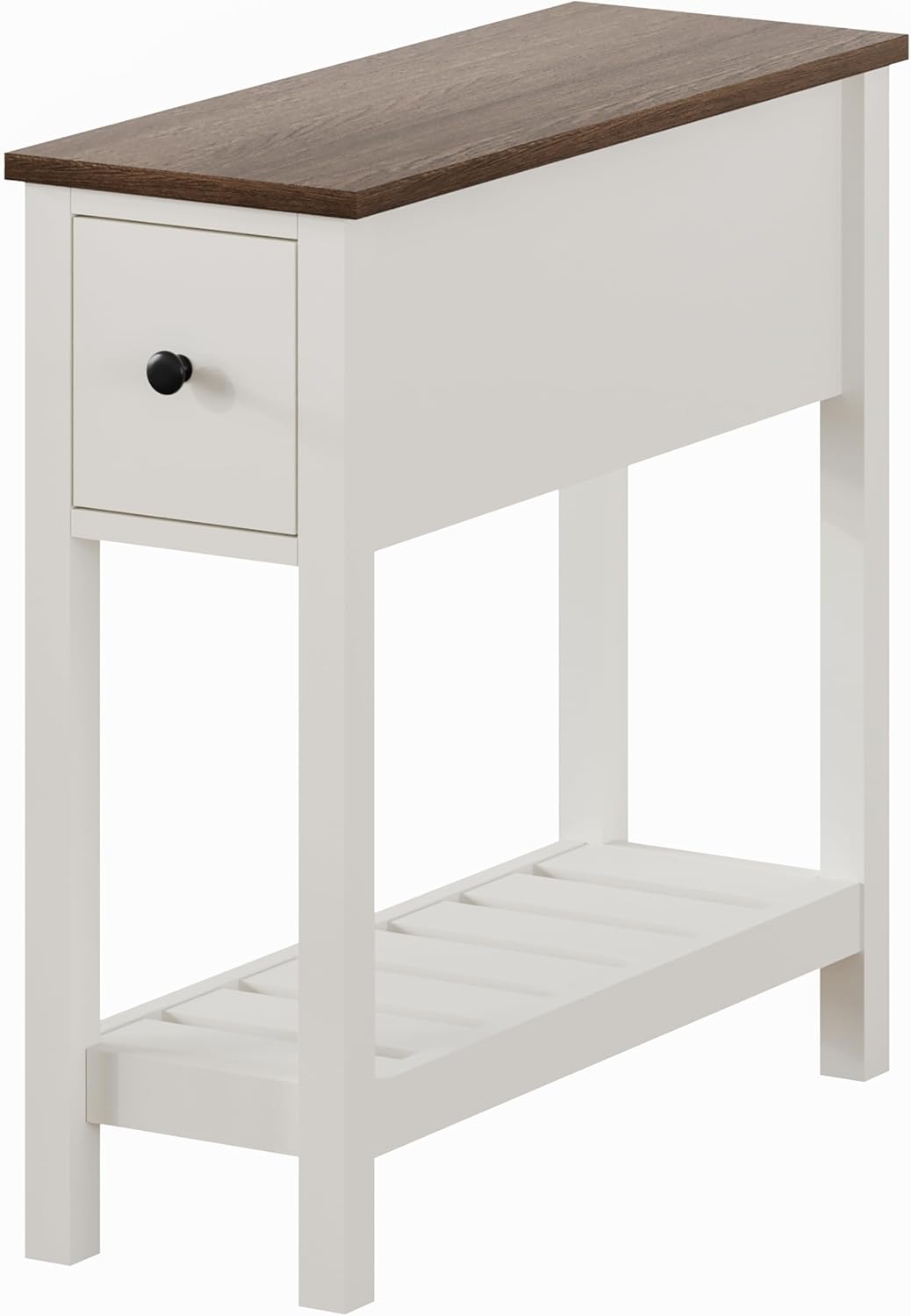 ChooChoo Narrow End Table, Small Side Table for Small Spaces, Slim End Table with Drawer, Narrow Nightstand Bedside Table for Living Room Bedroom, White, 2 Pack