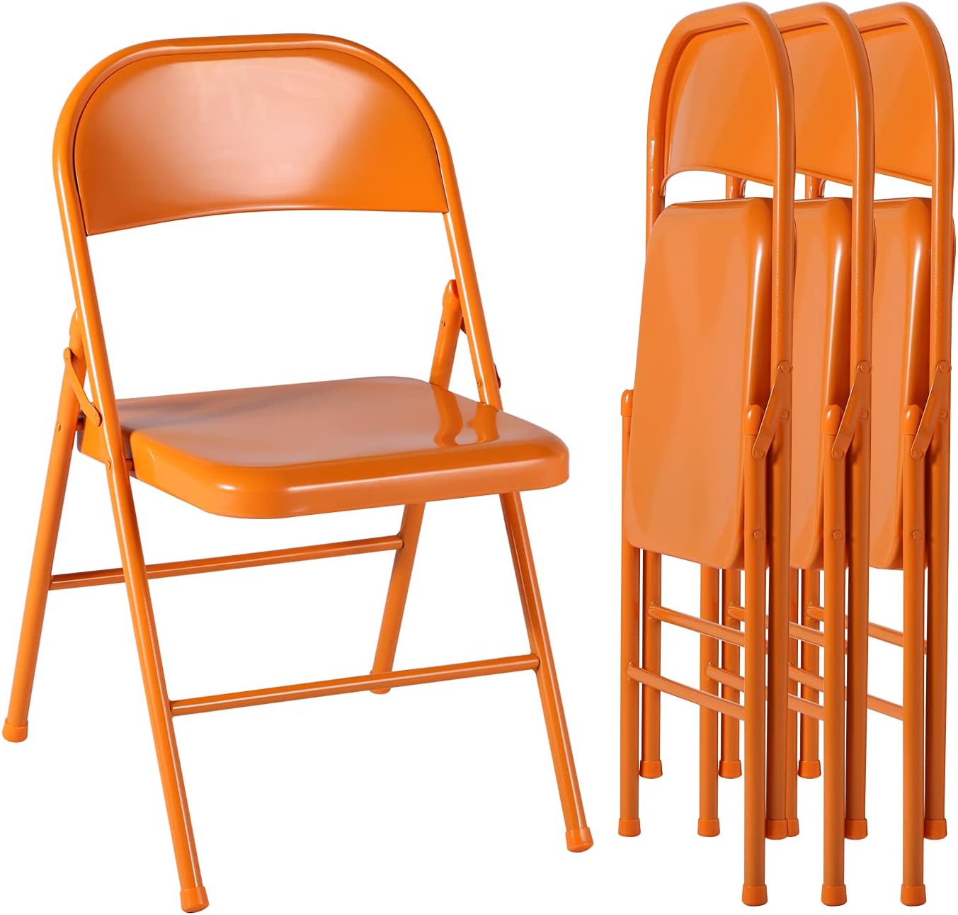 VECELO Metal Frame Steel Folding Mounted Chairs with Triple Braced & Double Hinged Back for Home Office,350-Pound Capacity,Orange, Pack of 4