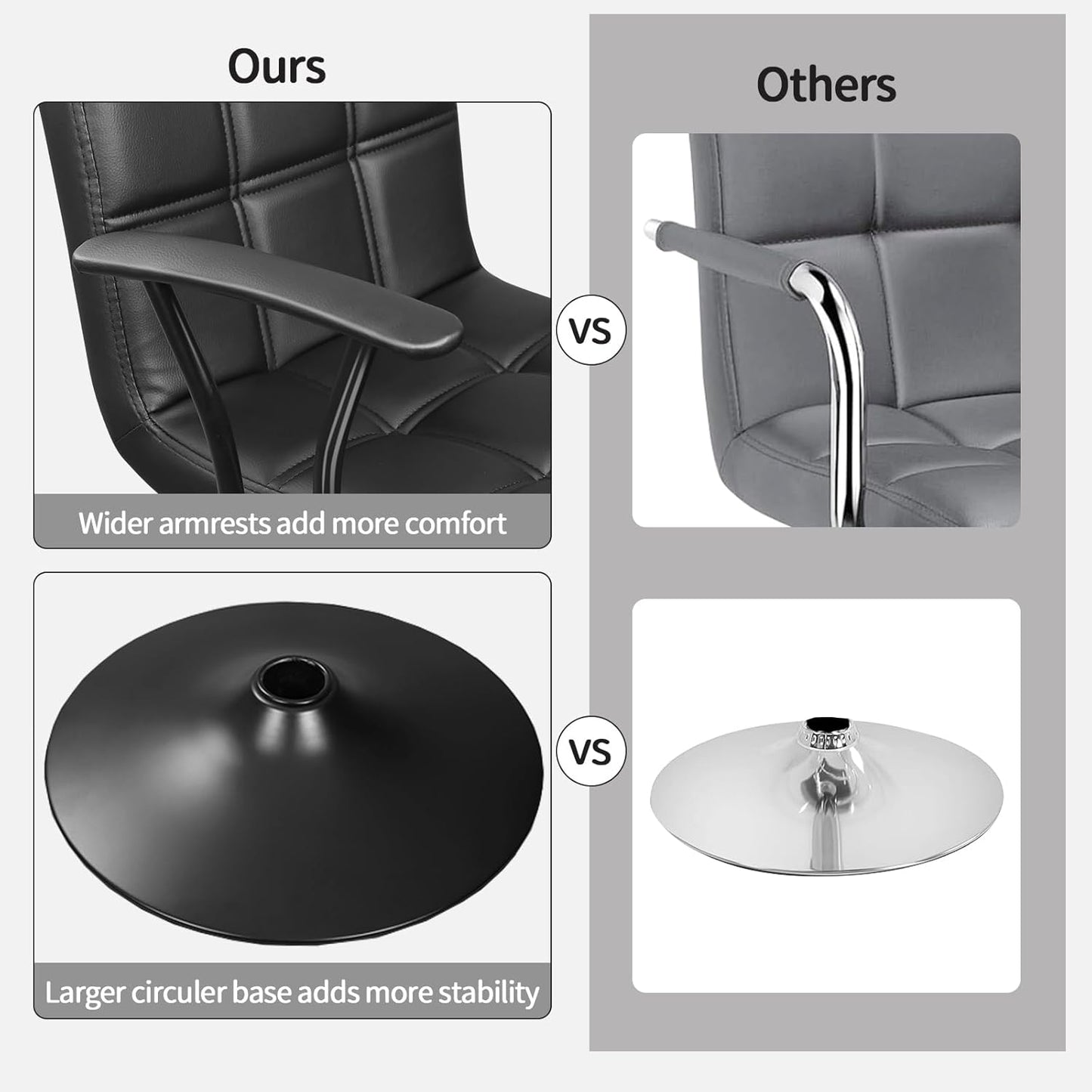 Bar Stools Set of 2, Armrest Adjustable Swivel Barstools with Back, Double Needle PU Leather Counter Height Chairs for Kitchen lsland (Black)