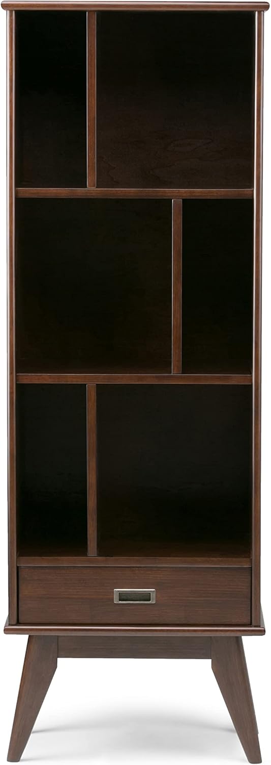 SIMPLIHOME Draper 22 inch Mid-Century Modern 6 Cubbie Bookcase with Drawer (Set of 2) in Medium Auburn Brown for The Living Room, Study Room and Office