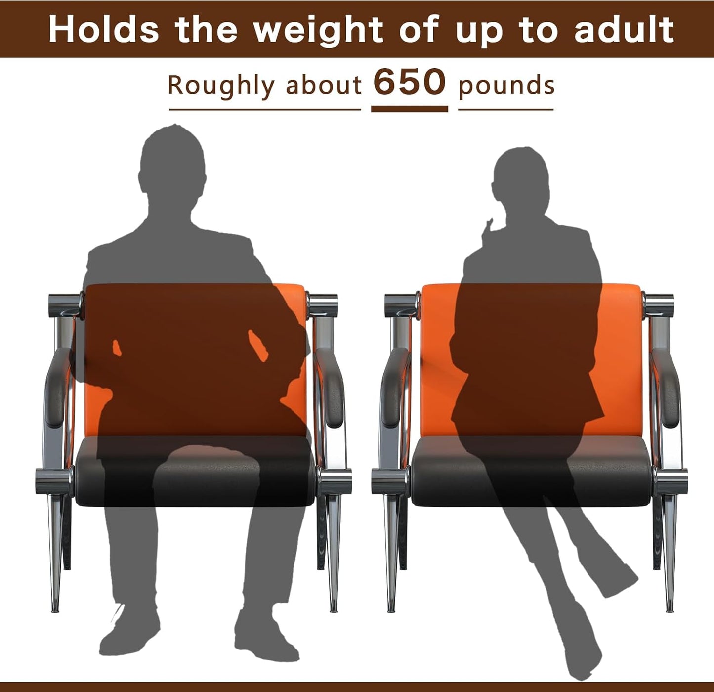 wonline 4 Seat Waiting Room Chair with Armrest PU Leather Office Furniture, Office Guest Seating Lobby Conference Reception Chairs for Airport Clinic Hospital Bank Salon Barber(Orange&Black)