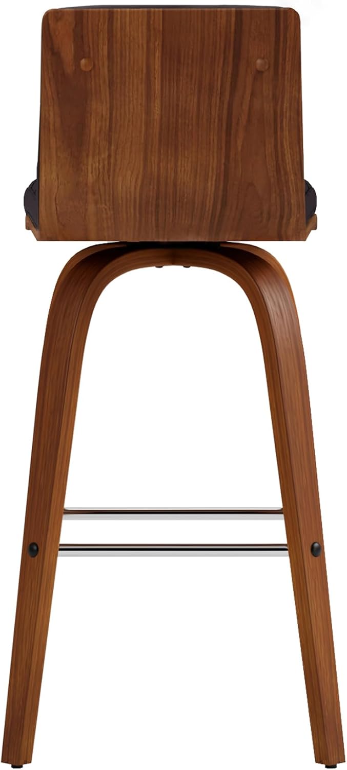 Armen Living Vienna 26" Swivel Counter Stool in Walnut Wood Finish with Brown Faux Leather - Set of 2