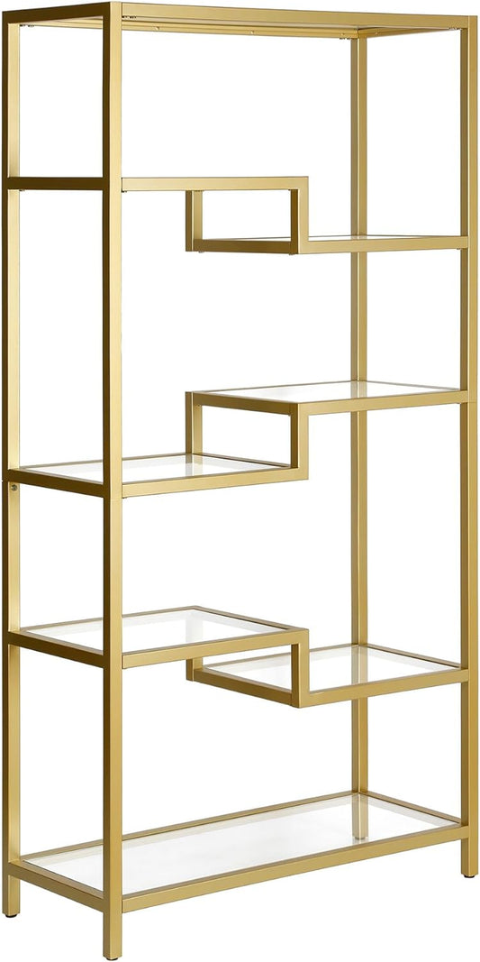 Henn&Hart 68" Tall Rectangular Bookcase in Brass, for Home Office, Living Room