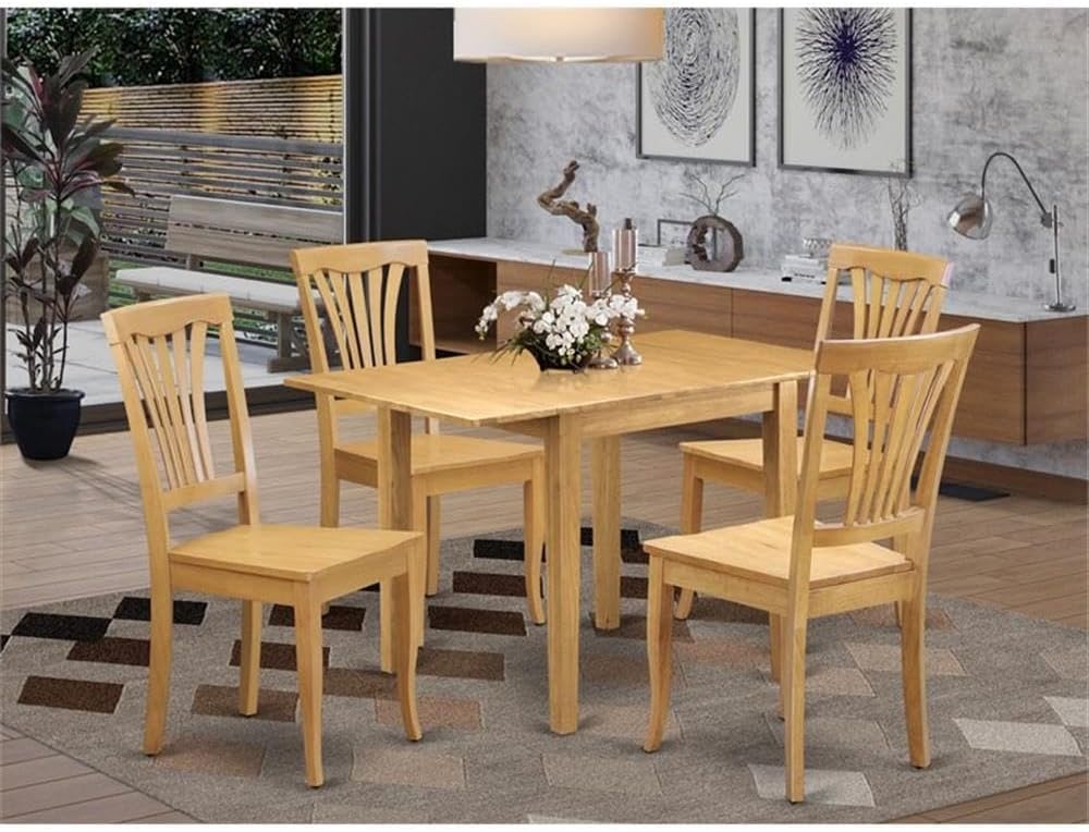 East West Furniture NDAV5-OAK-W 5 Piece Dining Table Set for 4 Includes a Rectangle Kitchen Table with Dropleaf and 4 Dinette Chairs, 30x48 Inch, Oak