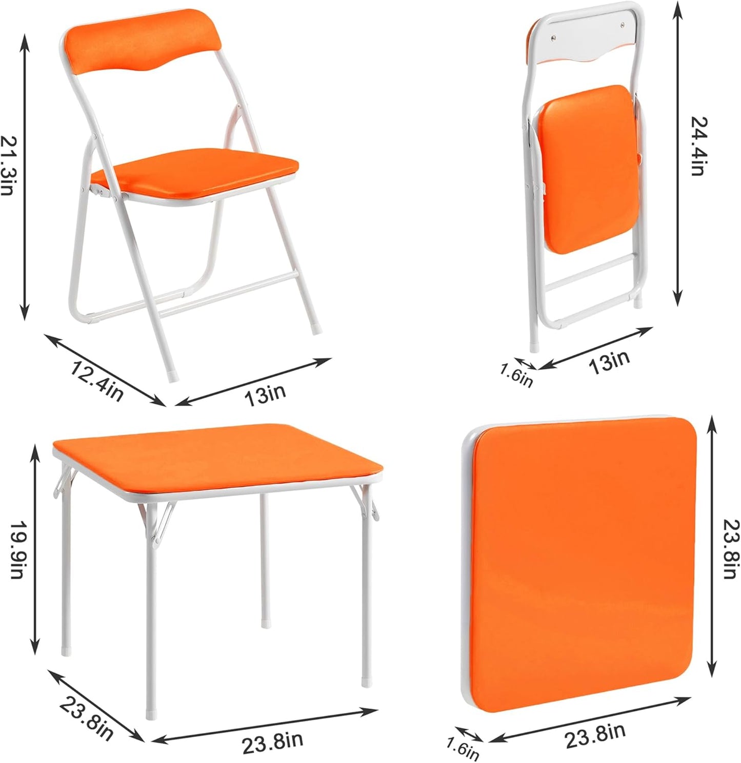 VECELO Kids Folding Activity Table and Chairs 5 Pcs Set, Portable, with Ultra Soft Padded Cushion, Orange