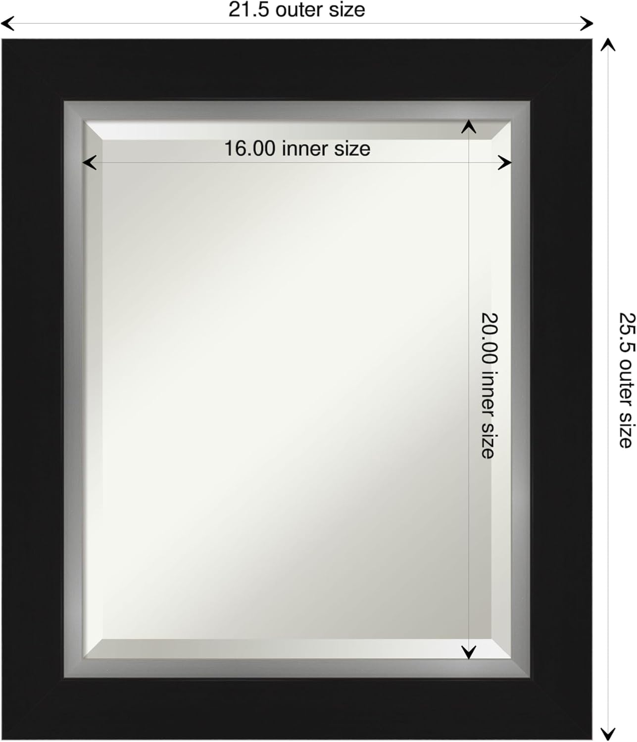 Amanti Art Black Bathroom Mirror for Over Sink, 26x22 Eva Black Silver Rectangle Vanity Mirror, Small Modern Contemporary Frame, Hangs Horizonally and Vertically, Bathroom Wall Decor, Beveled Edge
