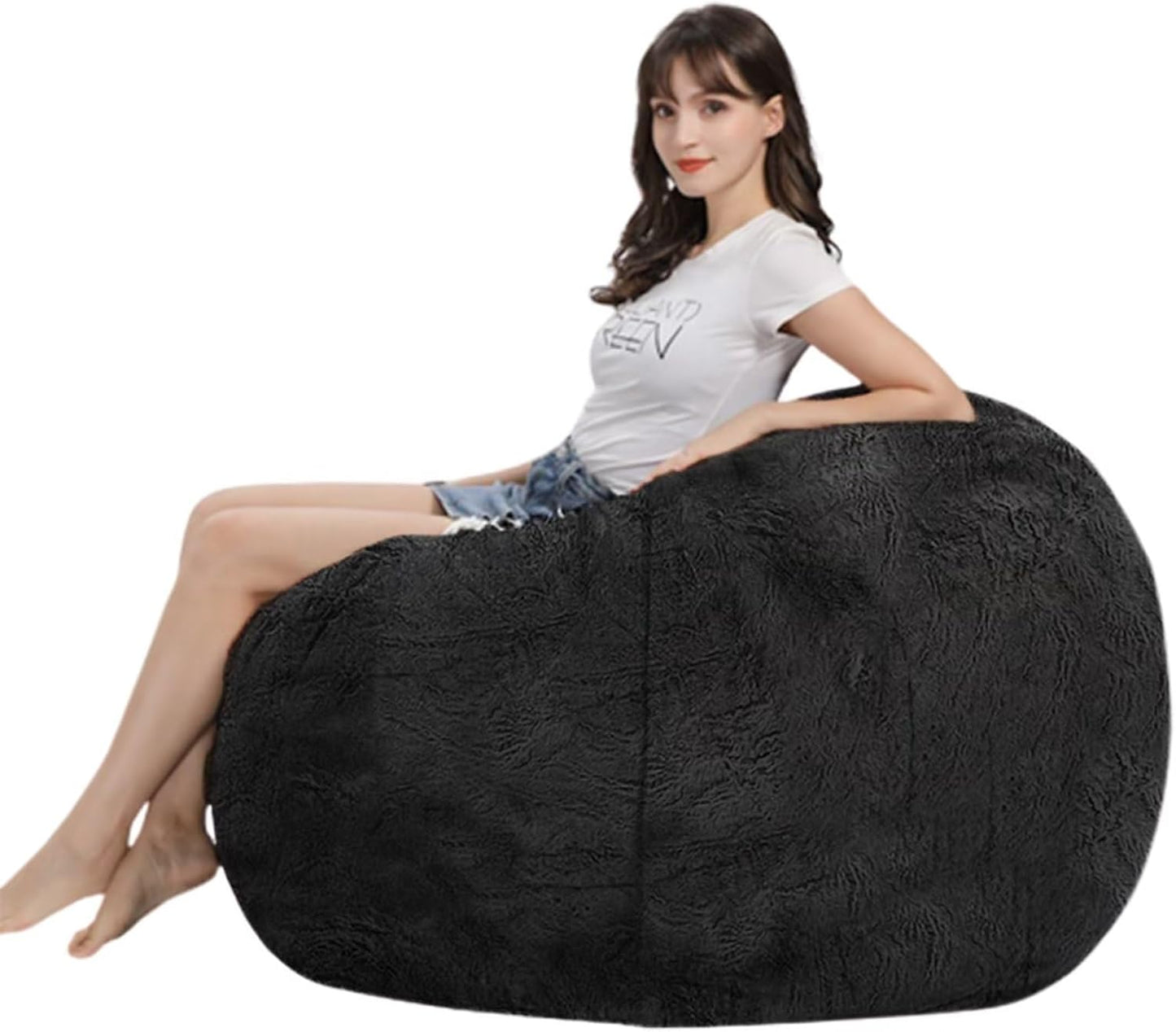 Bean Bag Chairs for Kids Comfy Fluffy Big Joe Bean Bag Chair Cover Without Filler Round Sofa Chairs for Bedroom Living Room Decor, 5FT, White