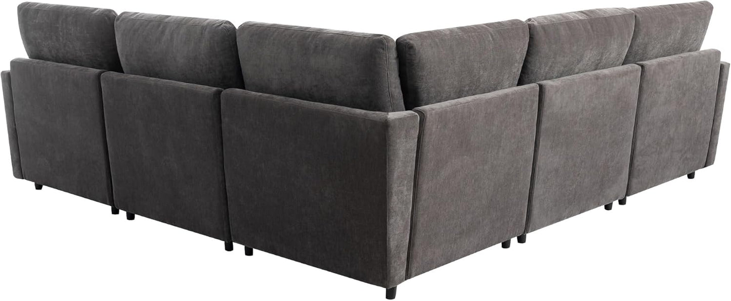 Merax 6-Seater Modern Large U-Shape Sectional Sofa, with Removable Ottomans for Living Room,Gray