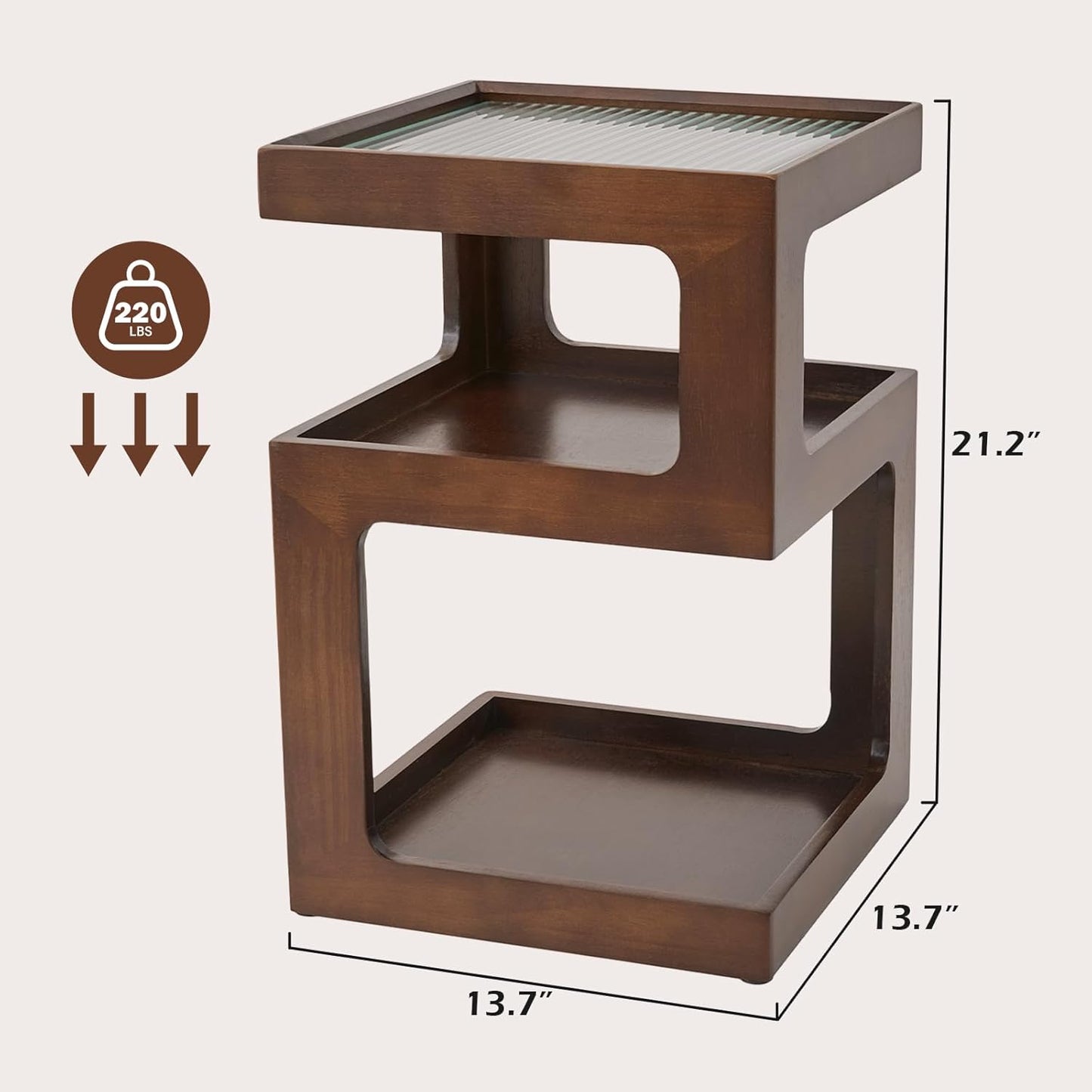 CozyDH 3-Tier End Table No Assembly Required, Modern Side Table 3-Tier Wood Nightstand for Small Spaces with Open Storage, Walnut Bedside Table for Bedroom