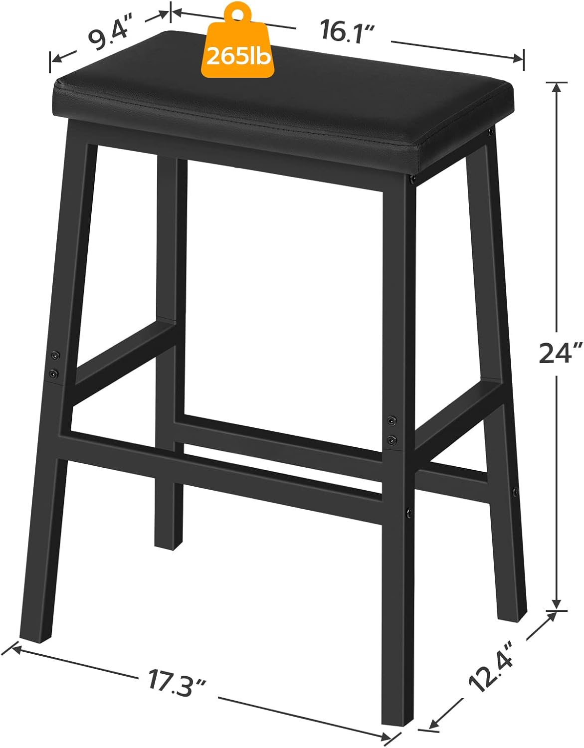 HOOBRO Bar Stools, 24" Set of 2 Bar Chairs, PU Leather Upholstered Breakfast Stools, Easy Assembly, Suitable for Kitchen, Bar, Dining Room, Black BB01MD01
