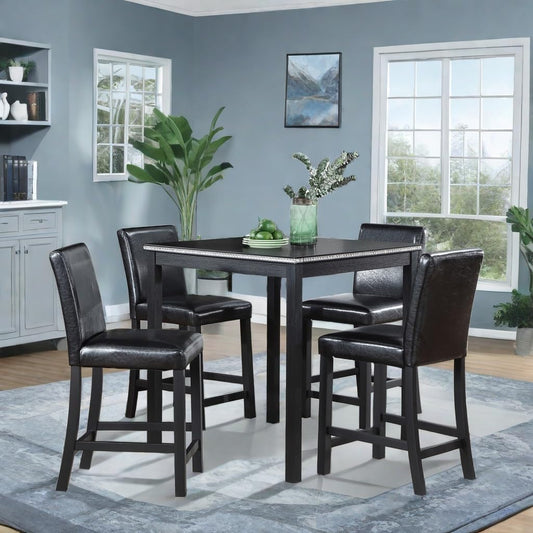 Counter Height Square Dining Table Set with 4 Upholstered Chairs - Easy to Assemble, Black