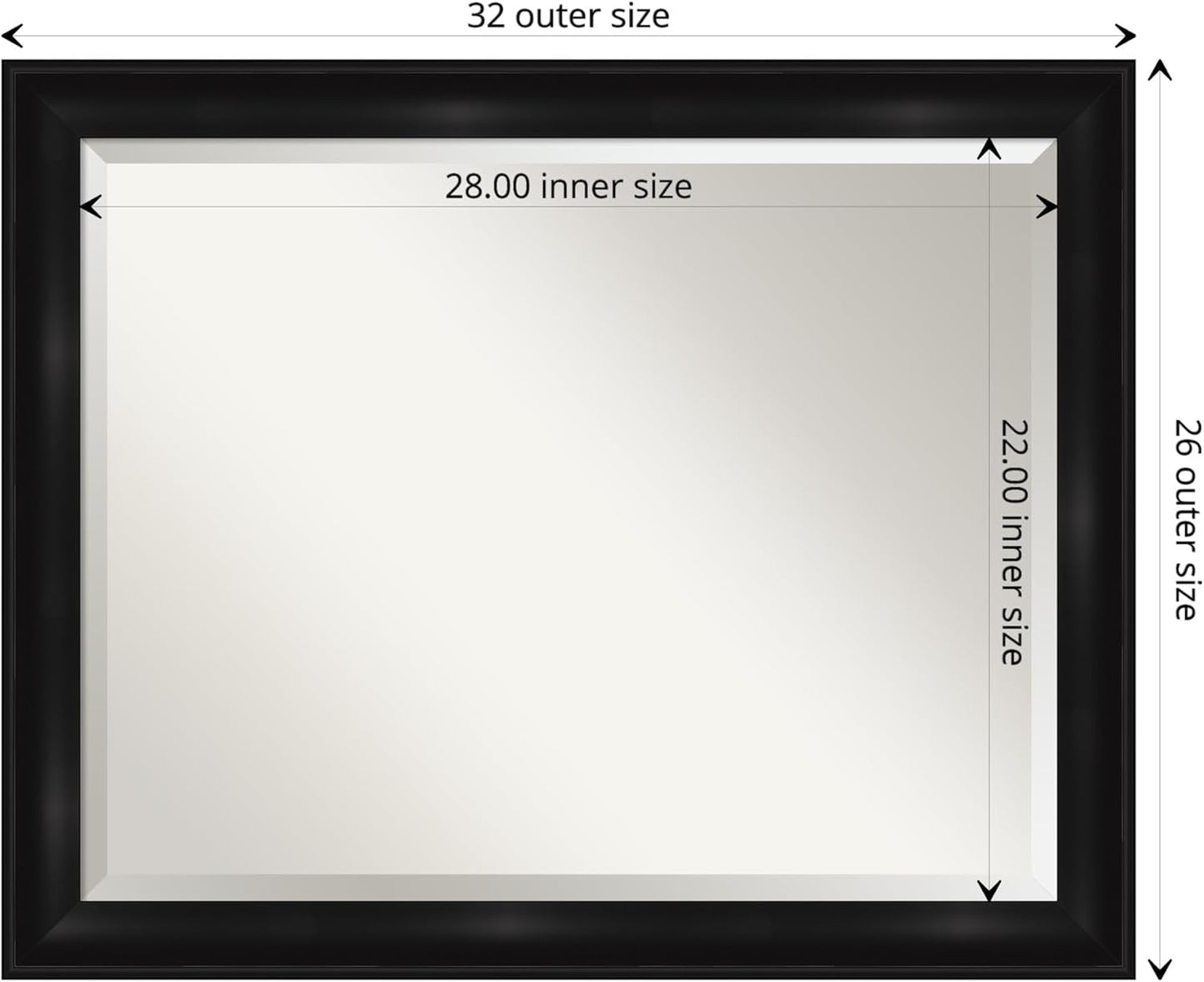 Amanti Art Black Bathroom Mirror for Over Sink, 26x32 Grand Black Narrow Rectangle Vanity Mirror, Large Casual Frame, Hangs Horizonally and Vertically, Bathroom Wall Decor, Beveled Edge