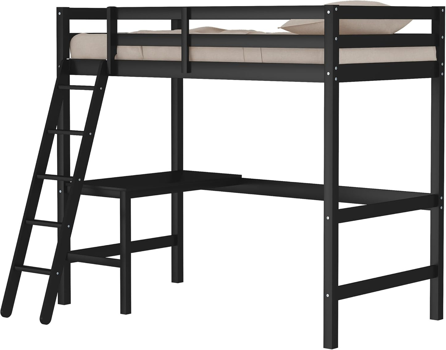 Hillsdale Caspian Youth Solid Wood Twin Loft Bed for Kids Room, Black