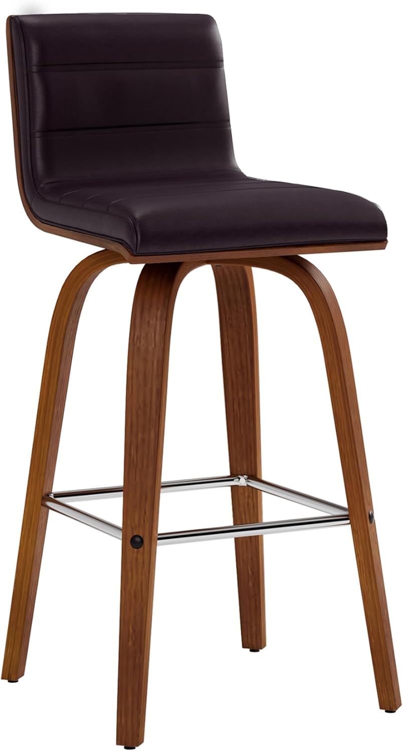 Armen Living Vienna 26" Counter Height Swivel Brown Faux Leather and Walnut Wood Bar Stool