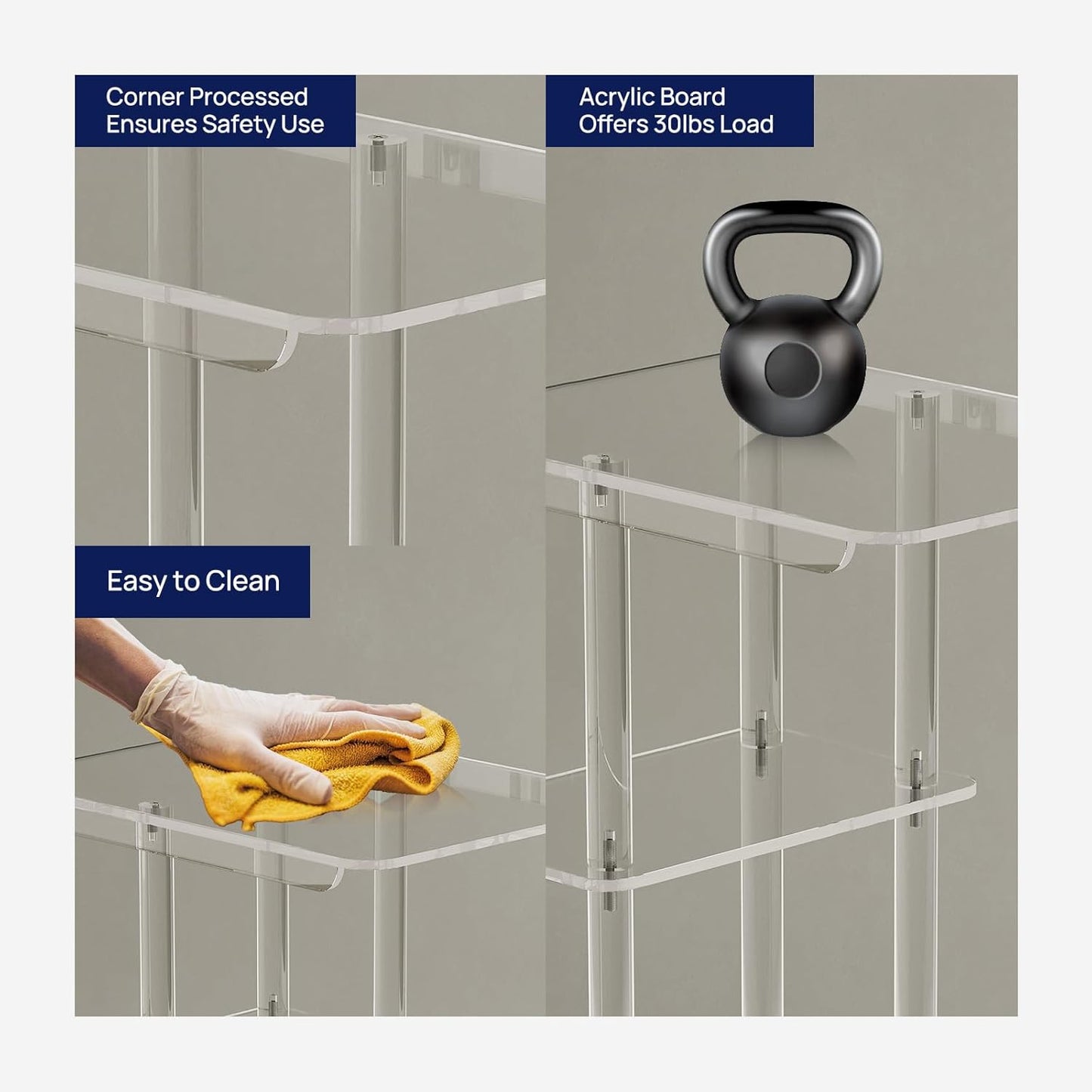 HMYHUM Acrylic C Shaped Table with Wheels, Clear Rolling Side/End Table for Couch, Living Room, Bedroom, Slide Under Sofa Table for Small Spaces, 15.6" L x 11.6" W x 27" H