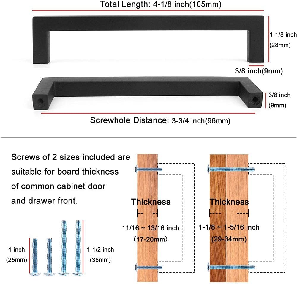 KOOFIZO Solid Square Bar Cabinet Handle - Oil Rubbed Bronze Furniture Pull, 3.8 Inch/96mm Screwhole Distance, 10-Pack for Kitchen Cupboard Door, Bedroom Dresser Drawer, Bathroom Wardrobe Hardware