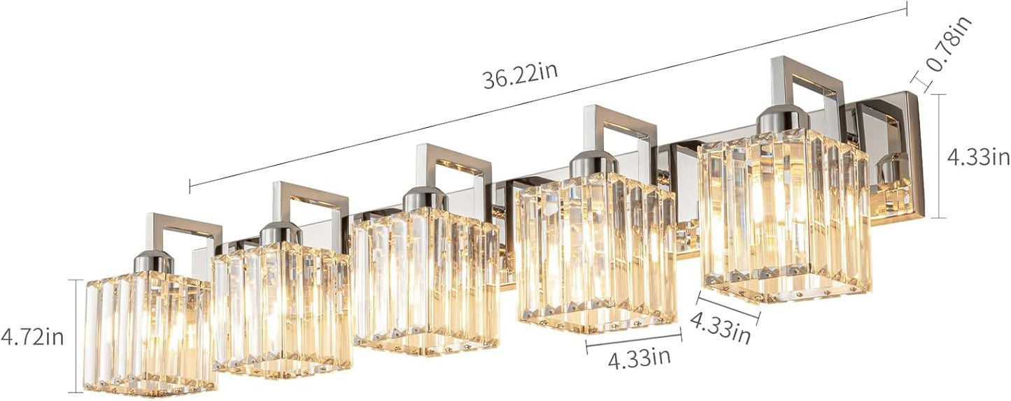 Modern Bathroom Vanity Light 5-Lights Chrome Crystal Wall Lamp Bathroom Modern Crystal Vanity Lighting