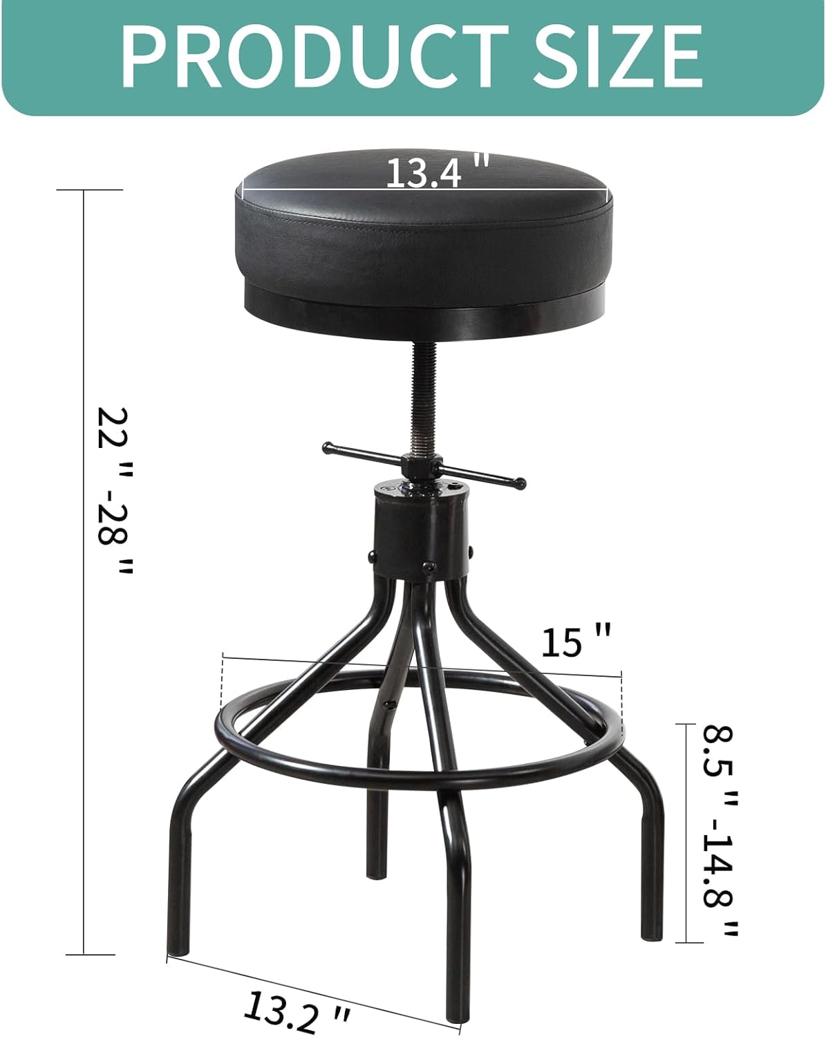Industrial Bar Stools Set of 3 Adjustable Barstools Swivel Modern PU Leather 28inch Round Backless Kitchen Counter Height Metal Stool Bar Chair for Kitchen Island (3, Black)