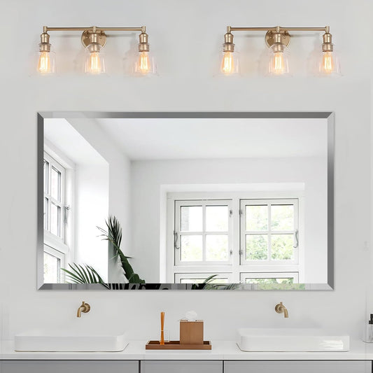 24x40 Inch Bathroom Mirror Frameless Beveled Edge Rectangle Wall Mirror Explosion Proof and Shatterproof Bathroom Vanity Mirror Wall Mounted Hang Firmly (Horizontal or Vertical)
