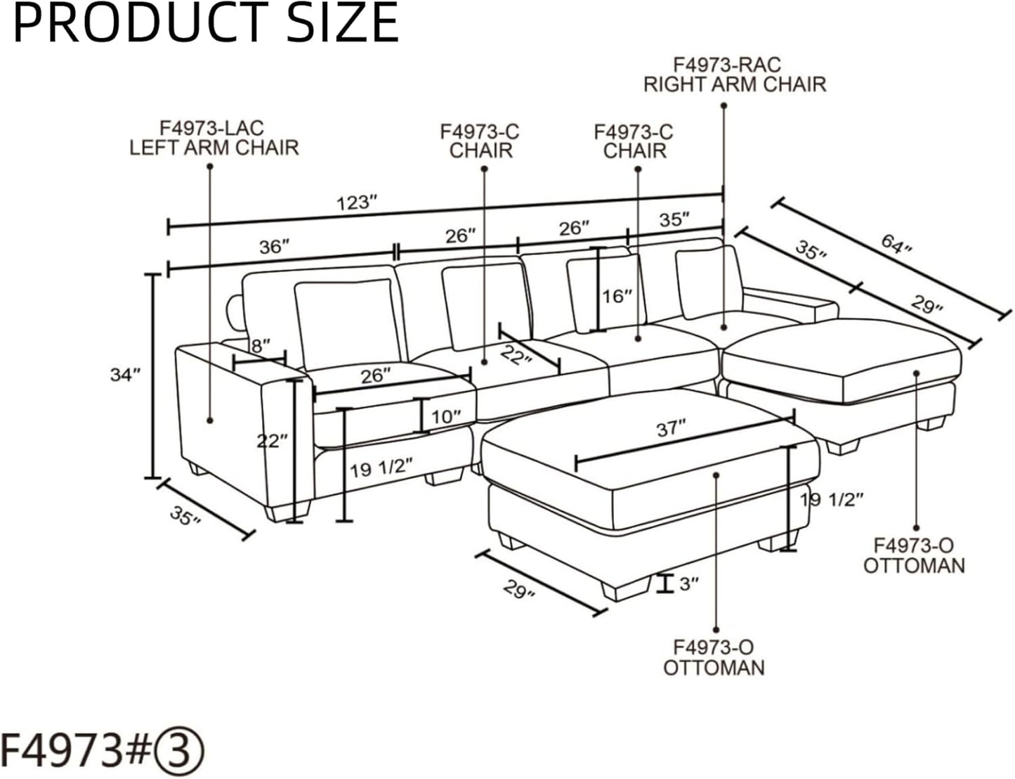 Sectional Couches for Living Room, Stylish Sectional Loveseat Sofa with Double Ottoman & Deep Seats, Living Room Furniture Home Sofa for Adults, Dove Gray