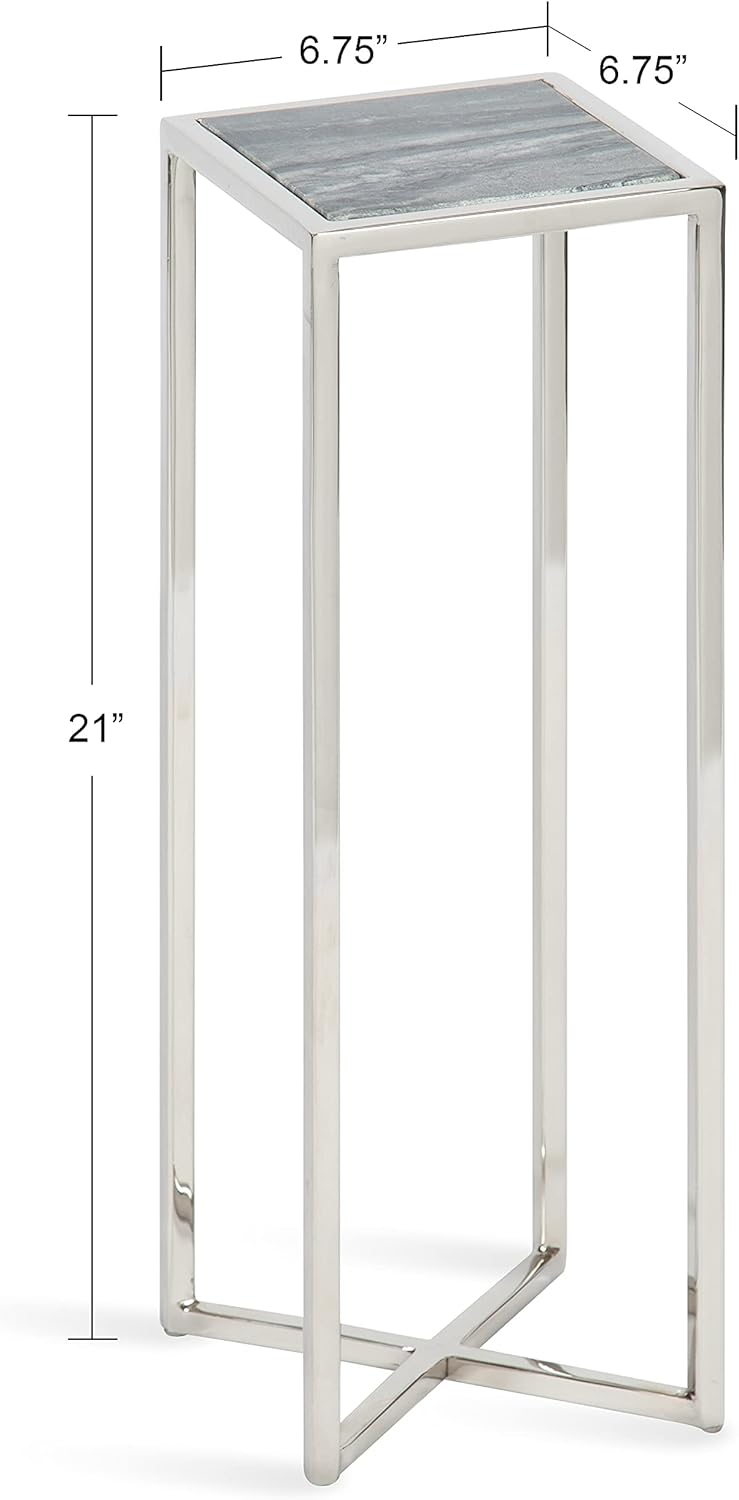 Kate and Laurel Jaspur Modern Drink Table, Gray and Silver, Decorative Glam Marble Accent Table for Display and Storage