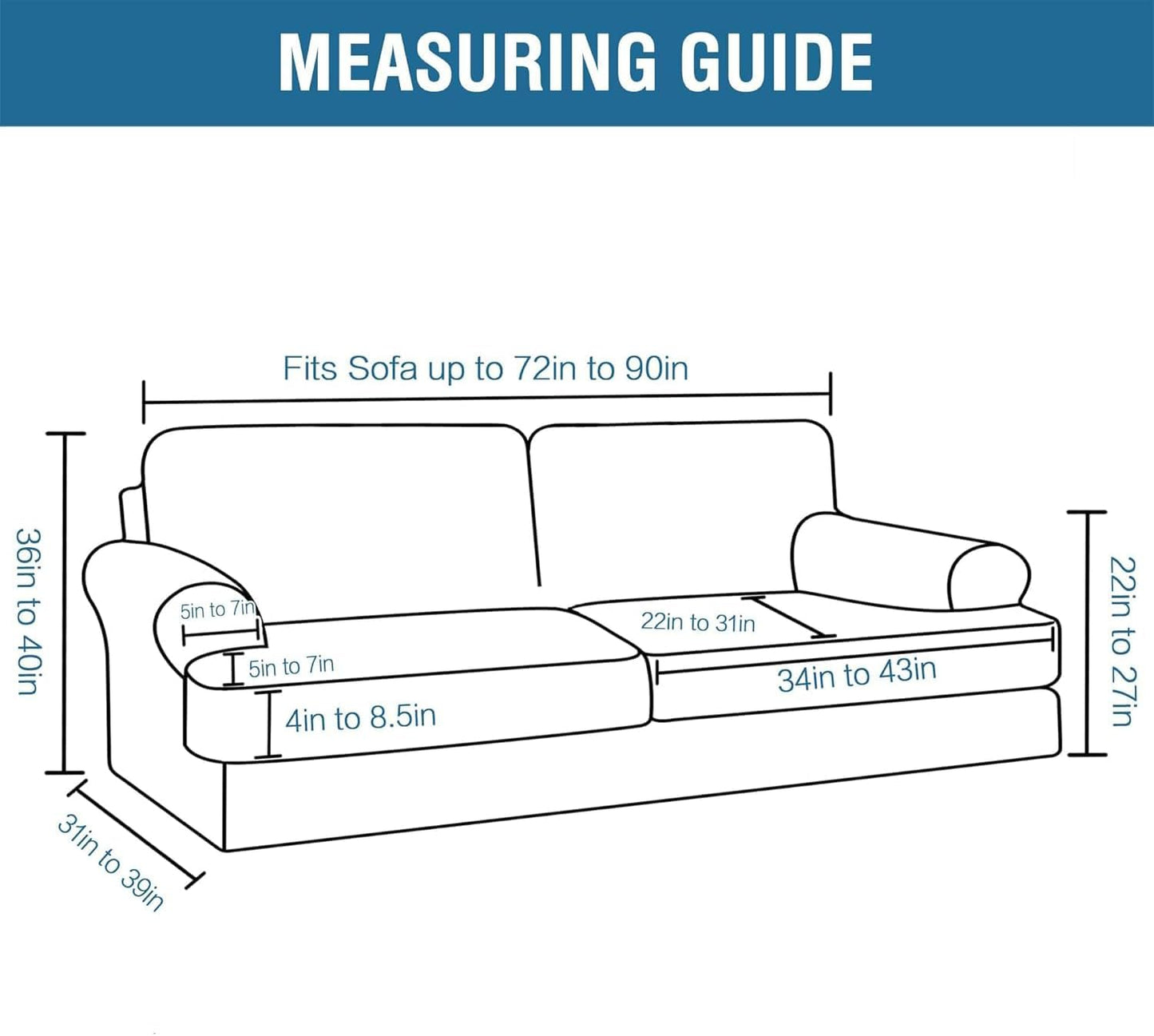 H.VERSAILTEX Sofa Cover 3 Piece T Cushion Sofa Slipcovers Thick Velvet Couch Cover Stretch T Cushion Sofa Covers for 2 Cushion Couch with 2 Individual T Cushion Covers, Burnt Brick