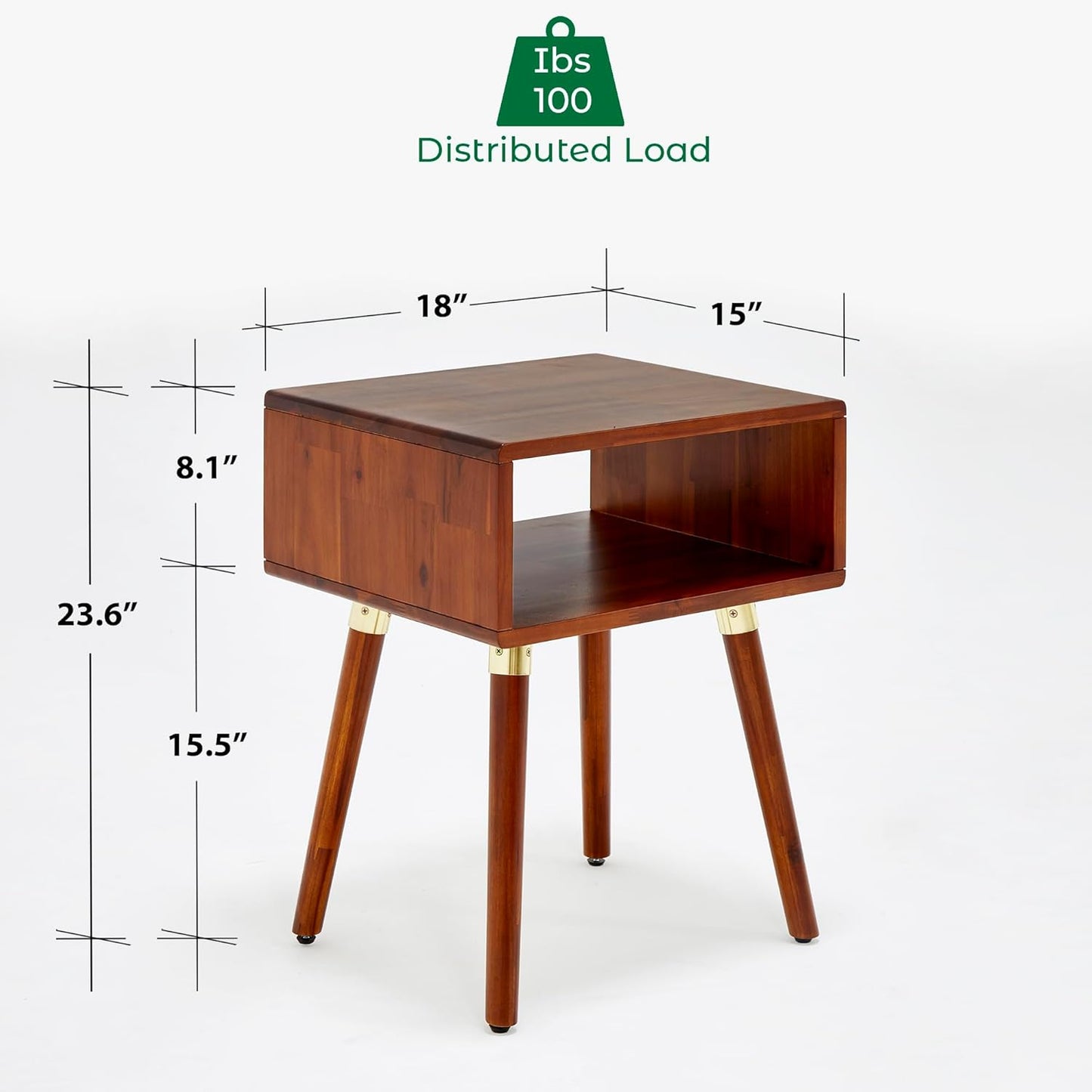 Bme Dinkee Solid Wood Nightstand, Fully Assembled, Without Drawer for Mid Century Bedroom and Living Room, Dark Chocolate