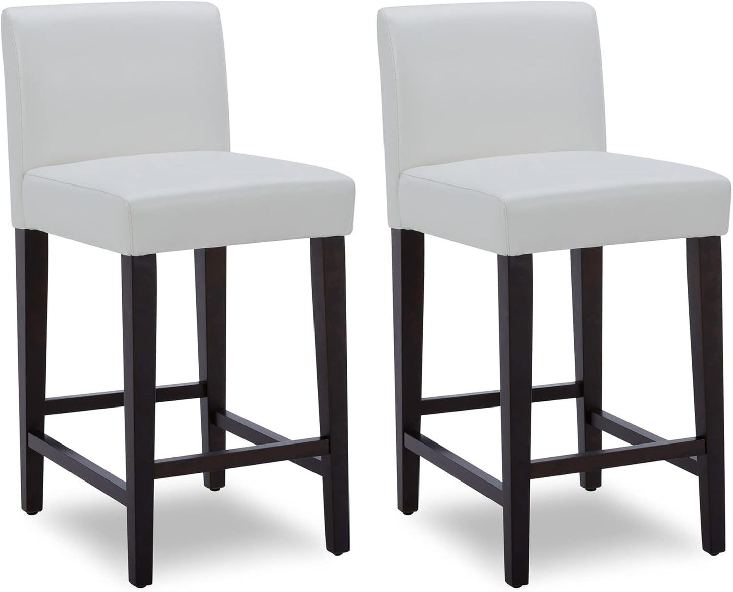 CHITA Counter Height Bar Stools Set of 2, 25" H Seat Height Upholstered Barstools, PU Leather in White