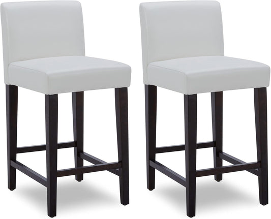 CHITA Counter Height Bar Stools Set of 2, 25" H Seat Height Upholstered Barstools, PU Leather in White