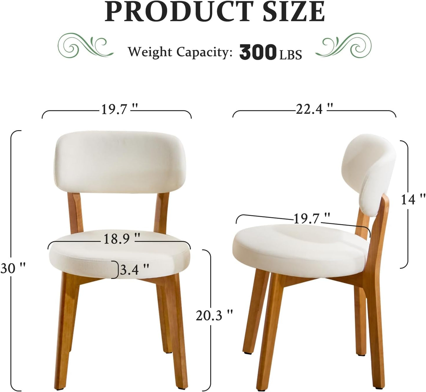 Furniliving Oak Wooden Dining Chairs Set of 4, Mid-Century Modern Linen Upholstered Kitchen Chair with Solid Wood, Farmhouse Dining Room Chairs, Beige