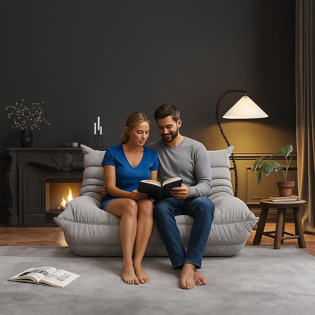 Bean Bag Chairs for Adults, Memory Foam Couch Loveseat Sofa Chair, Soft Teddy Material Cozy Comfy Reading Nook Chairs, Floor Chair for Living Room Bedroom Office(Grey)