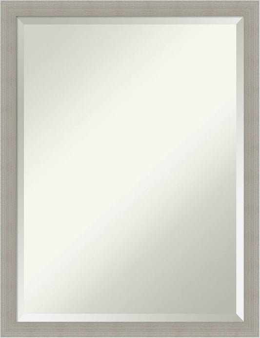 Amanti Art Grey Wall Mirror 26x20 Woodgrain Stripe Grey Rectangle Bathroom Mirror for Wall Decor Living Room, Medium Casual Wood Frame, Hangs Horizonally and Vertically, Bathroom Decor, Beveled Edge