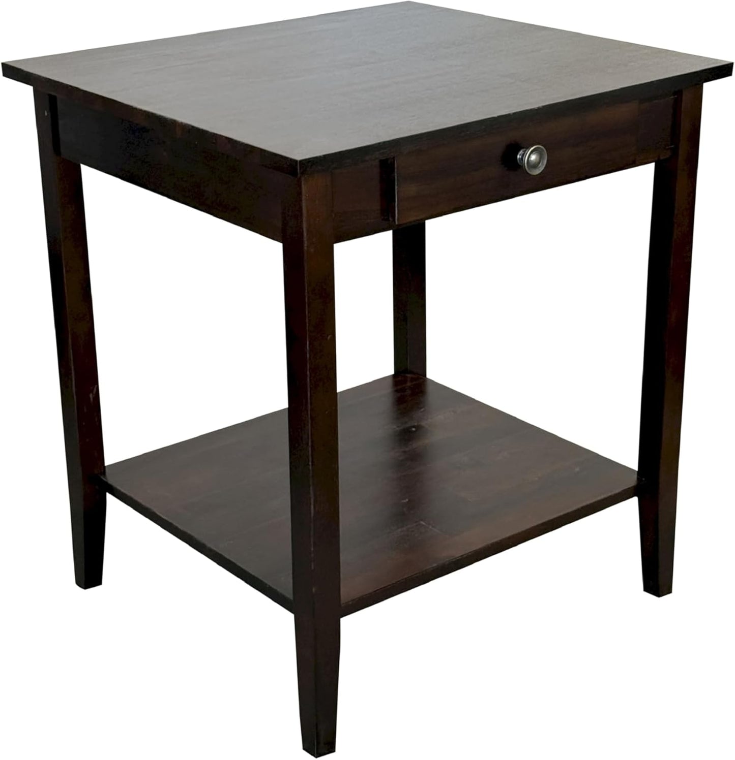 2-Tier Solid Acacia End Table w/Drawer