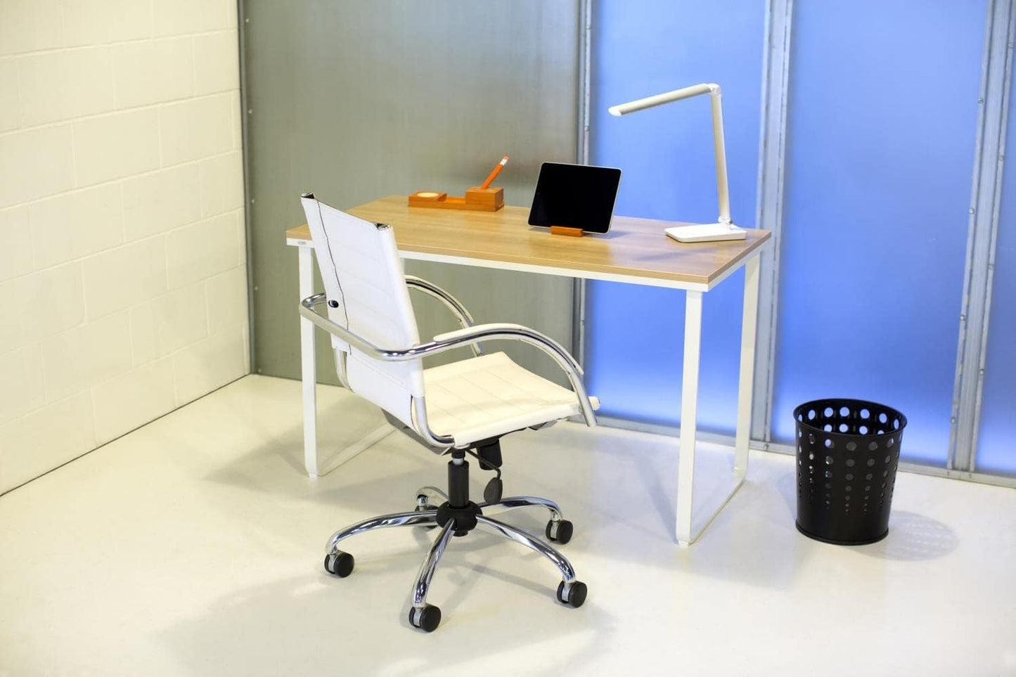 Safco Simple Design Table Desk with Sled Base, , Beech Top White Legs (1943BHWH)