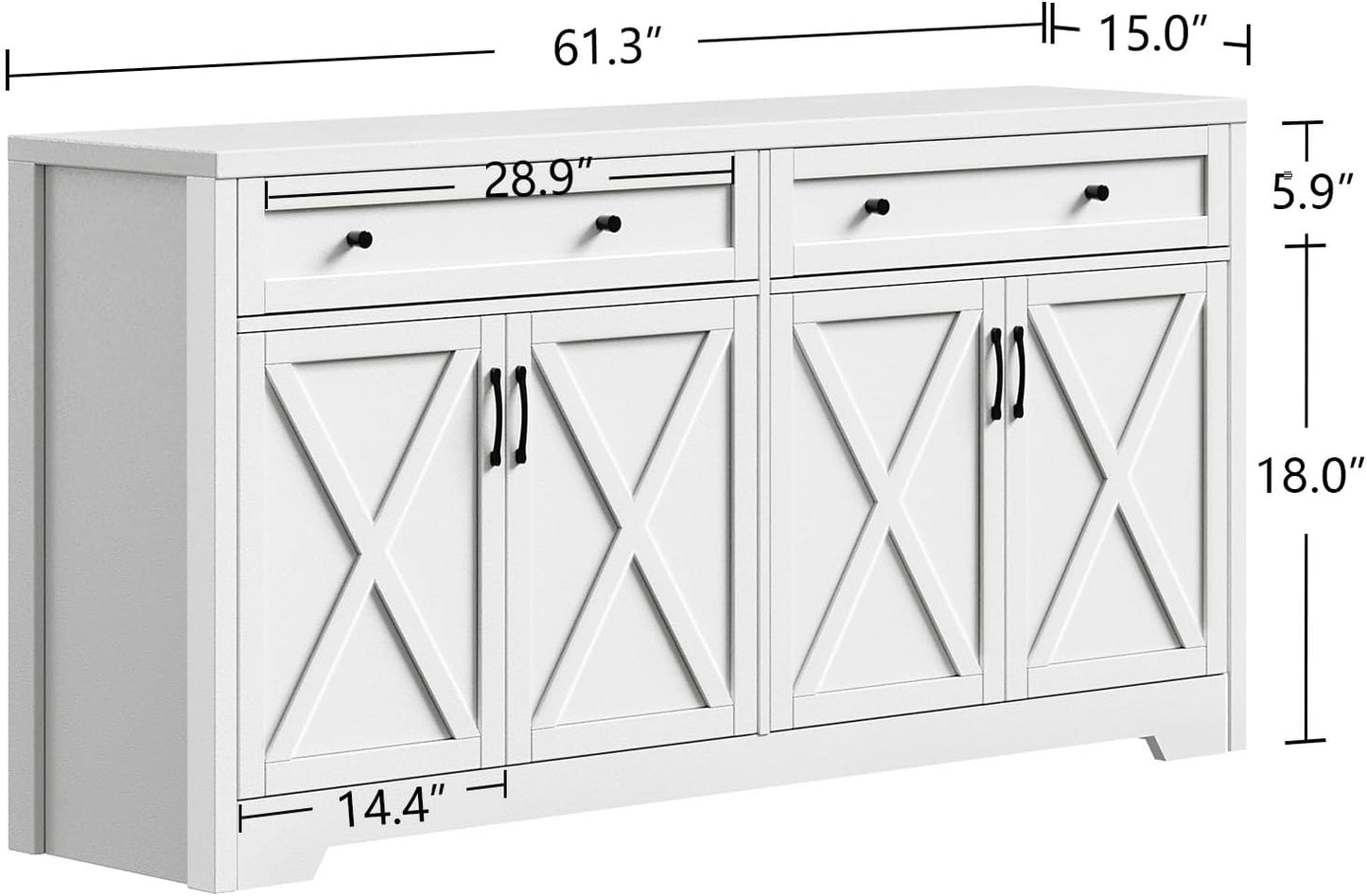 61'' Farmhouse Sideboard Buffet Cabinet with Storage, Large Kitchen Storage Cabinet with Barn Doors Drawers, White Coffee Bar Table for Dining Room Kitchen