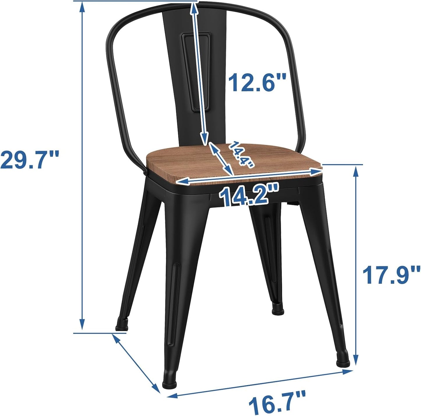 18 Inch Metal Dining Chairs,Arlunar Farmhouse Chairs Set of 4 Black Dining Room Chairs Stackable with Back and Wooden Seat bar stools
