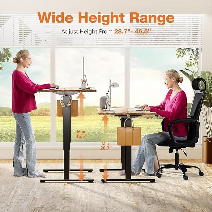 Standing Desk Adjustable Height, 55 x 24 in Electric Sit Stand up Desk for Home Office, Ergonomic Workstation Computer Desk with Two-Piece Desktop, Sit Stand Office Desk, Vintage Brown