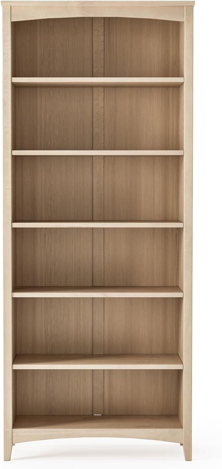 Camaflexi Shaker Style 6 Shelf Bookcase/Solid Wood / 72 inch Tall/Adjustable Shelving/Closed Back/Display Bookshelf for Living Room, Bedroom, Home and Office, Light Oak