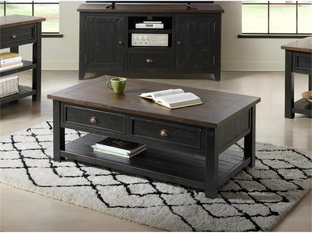 Martin Svensson Home Solid Wood Coffee Table, Black with Brown Top