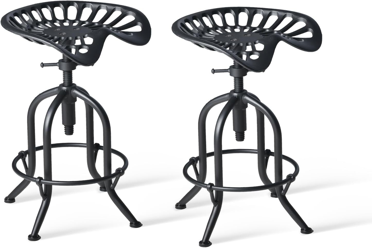 Industrial Bar Stool Farmhouse Tractor Saddle Stool Kitchen Counter Height Adjustable Bar Stool Metal Bar Stool 19.6-24 Inch Pub Bar Stool,Set of 2, Black