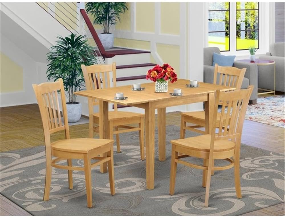 East West Furniture NDGR5-OAK-W 5 Piece Dining Set Includes a Rectangle Dining Table with Dropleaf and 4 Kitchen Chairs, 30x48 Inch, Oak