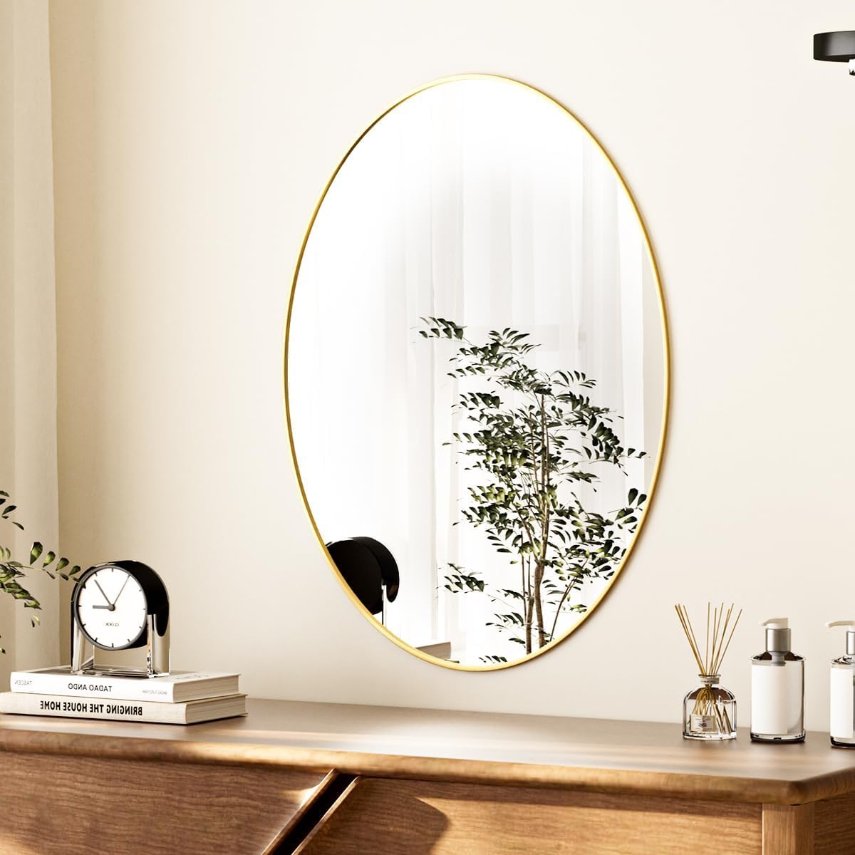 Koonmi Gold Oval Bathroom Mirror, 30"x40" Bathroom Vanity Mirror, Oval Mirror for Bedroom Living Room Entryway, Hangs Horizontal or Vertical