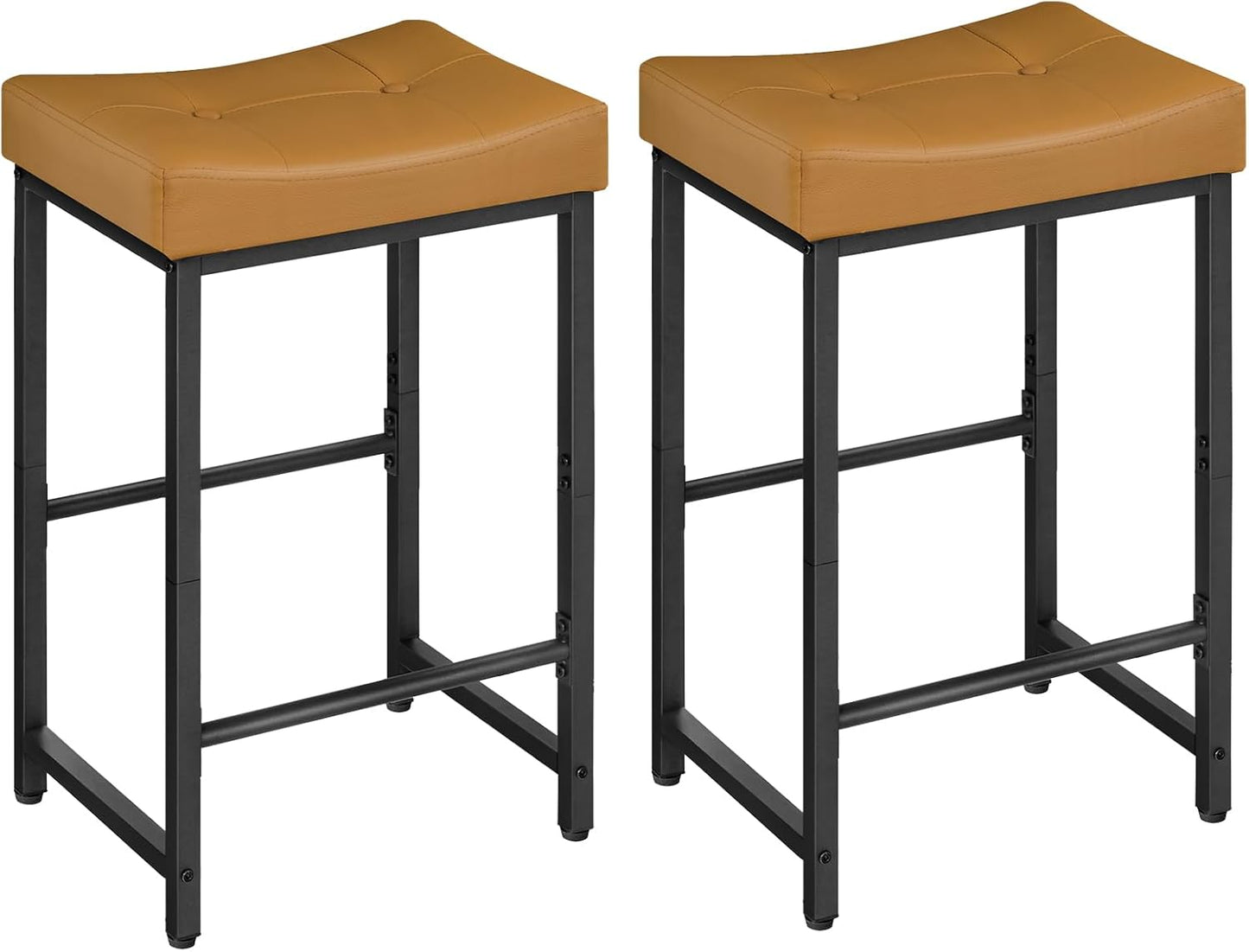 HOOBRO Bar Stools,25.4" Saddle Stools with PU Upholstery, Counter Height Stools with Footrest, Kitchen Breakfast Chairs, for Dining Room, Cafe, Bar, Brown and Black CB23BY01