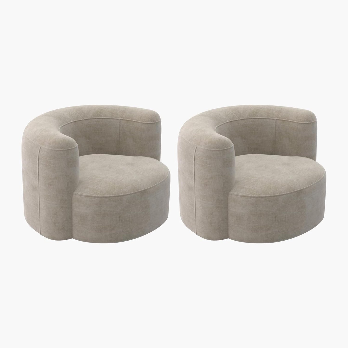 Acanva Luxury Modern Tight Curved Back Velvet Sofa, Minimalist Style Comfy Couch for Living Room Apartment Reception Space, Cream Single Chair Set of 2